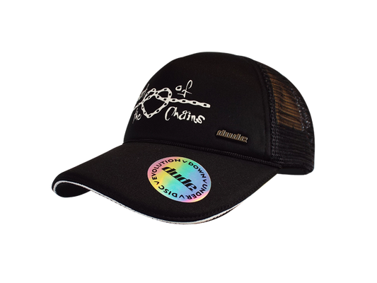 An image showing Kona Trucker Cap,  with dude logo golf hat. Black color.