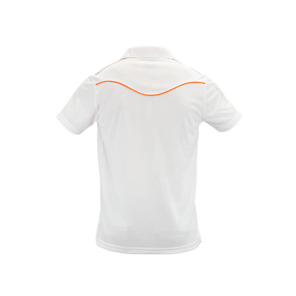 An image showing Arden polo back, Golf clothe for men. White Orange color