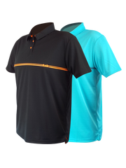 An image showing Barsby Polo color black and Aqua blue. The best Disc golf polo shirts. 