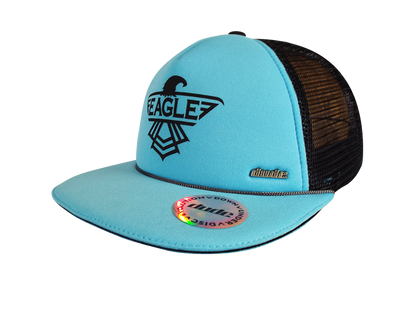 An image showing a Blue Eagle Trucker Snapback with a black eagle print