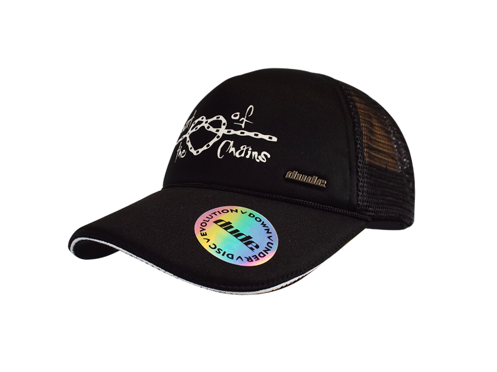 An image showing Kona Trucker Cap,  with dude logo golf hat. Black color.