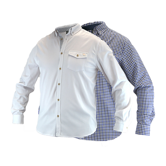 An image showing Dude Woven Shirt from Dude, long sleeves color white and checkered