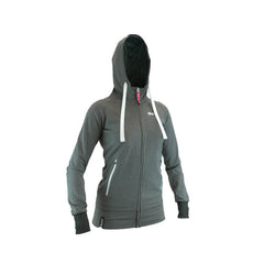 An image showing Ladies Inspire Tech Hoodie-  Disc Golf swaetshirt with Fully lined contrast hood with  dri-fit mesh lining. Gray/ Black Color
