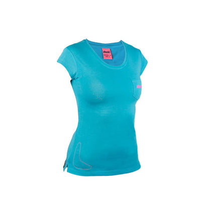 An image showing Ladies Boomer Tee-  Disc golf logo shirt, Aqua Color