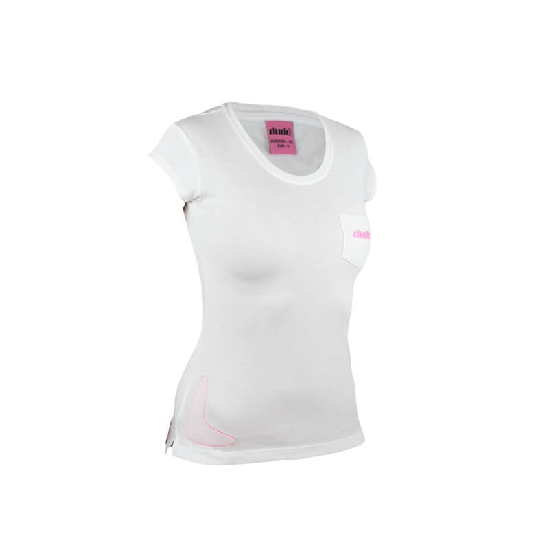 An image showing Ladies Boomer Tee-  Disc golf logo shirt, White Color