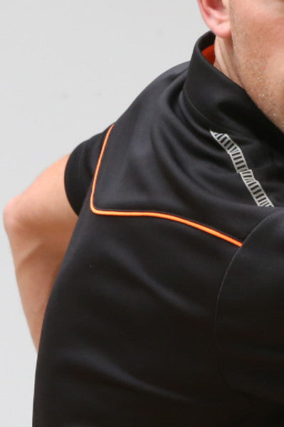 An image of Dude Pro Polo in black color with Shaped Front and Back with highlight for quality fit