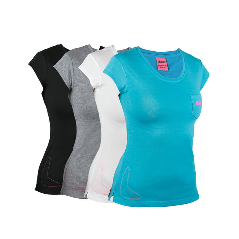 An image showing Ladies Boomer tee- with different colors and sizes.