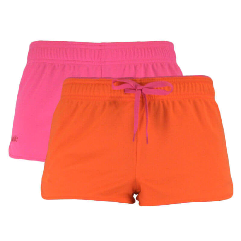 An image showing Ultimate Reversible Tech Shorts.  Tech reversible shorts color pink and orange 