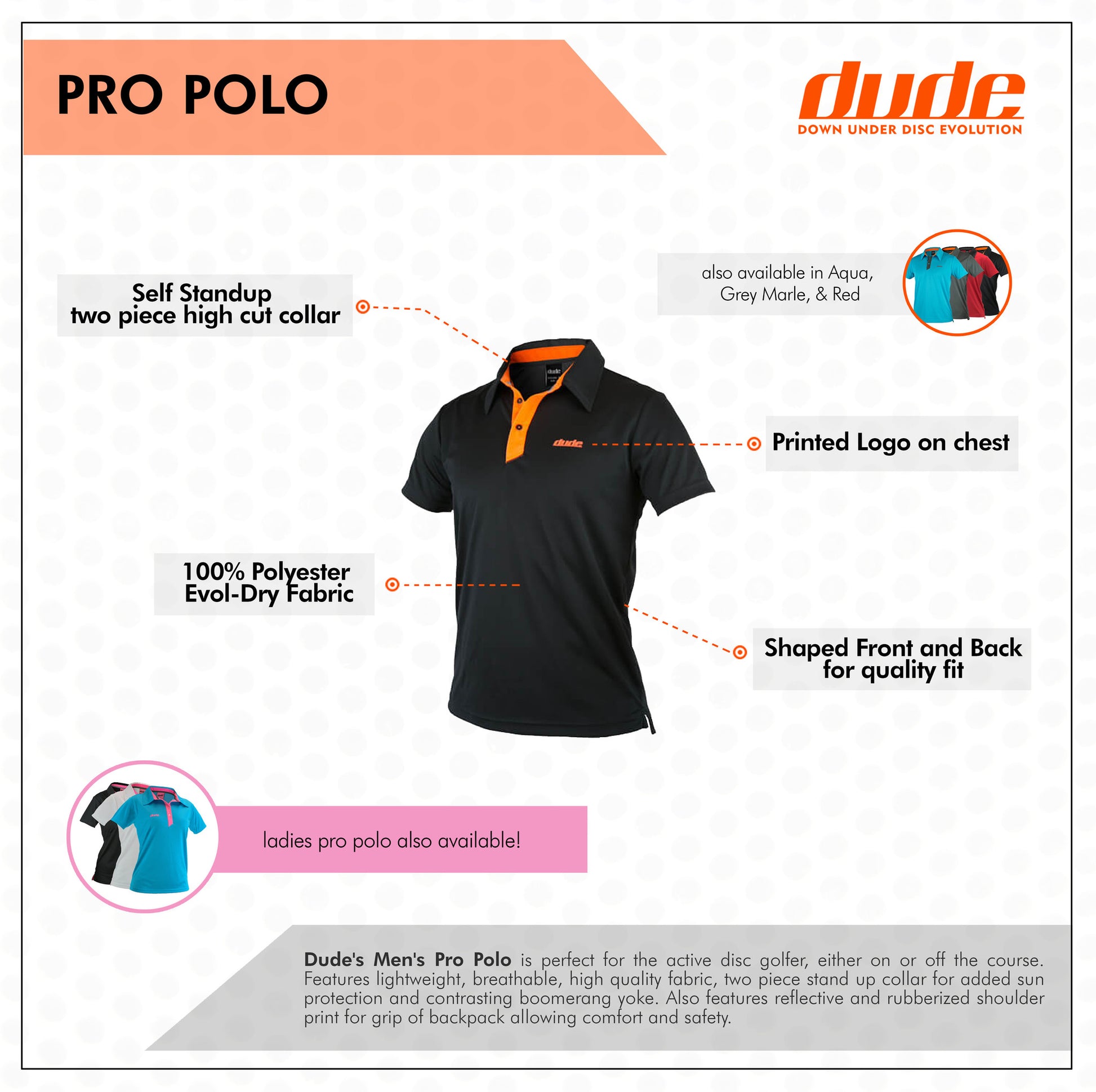 An image of Dude Pro Polo in black color with features